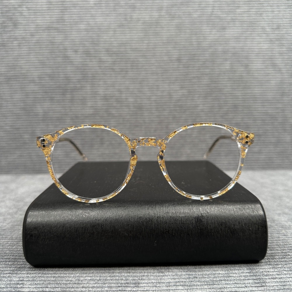 EyeBuyDirect Enjoy Clear Gold Leaf Flake Round Y2K Eyeglasses 49-20-142 C2 Vtg